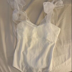 Lace shoulder ties bodysuit